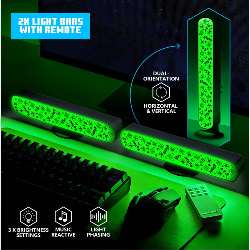 MINECRAFT - Creeper - Set de 2 Barres Lumineuses avec Tlcommande
