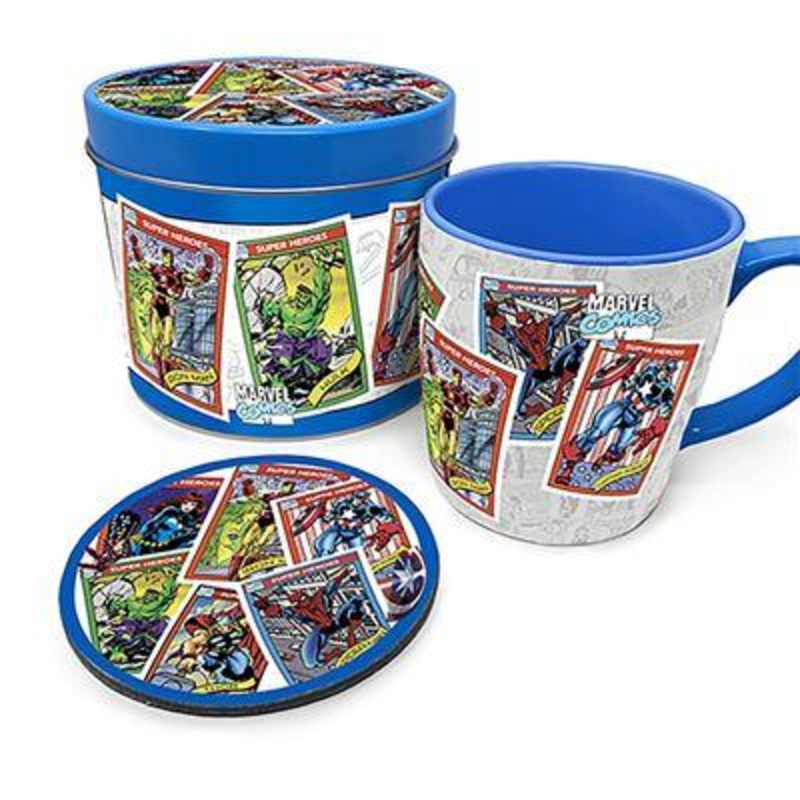 MARVEL - Retro "Cartes Collectors" - Box mtal, mug & sous verre