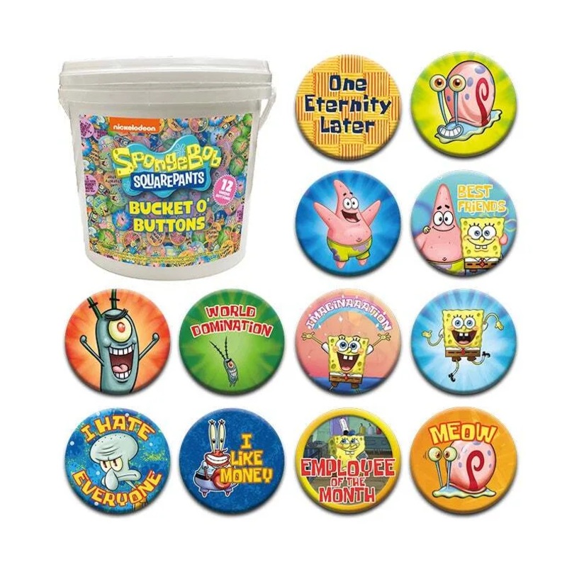 BOB L'EPONGE- Seau de 144 Badges 3.2cm