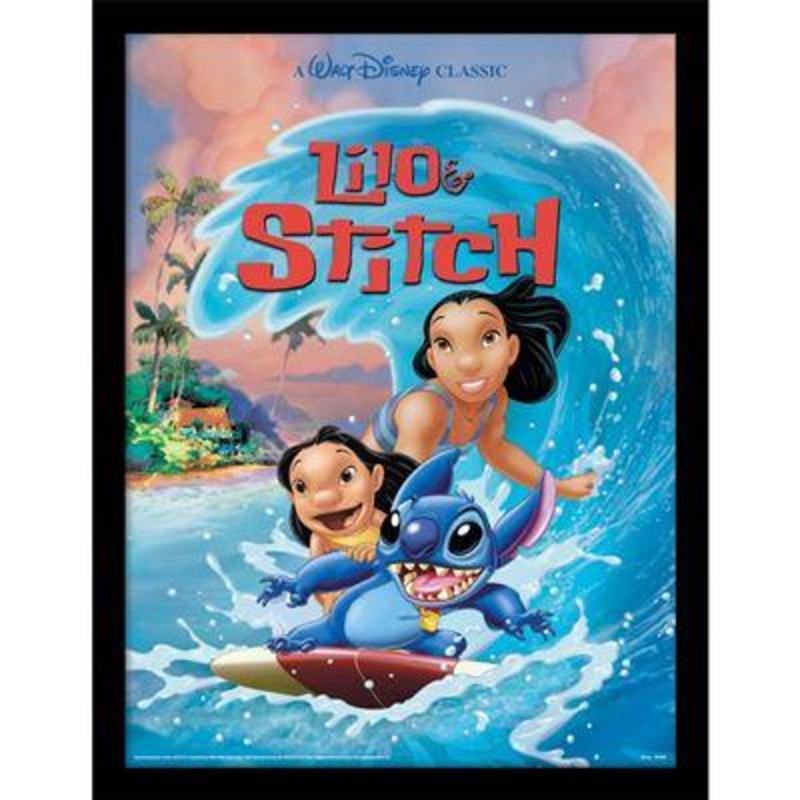 LILO ET STITCH - Surf sur vague - Impression encadre 30x40cm